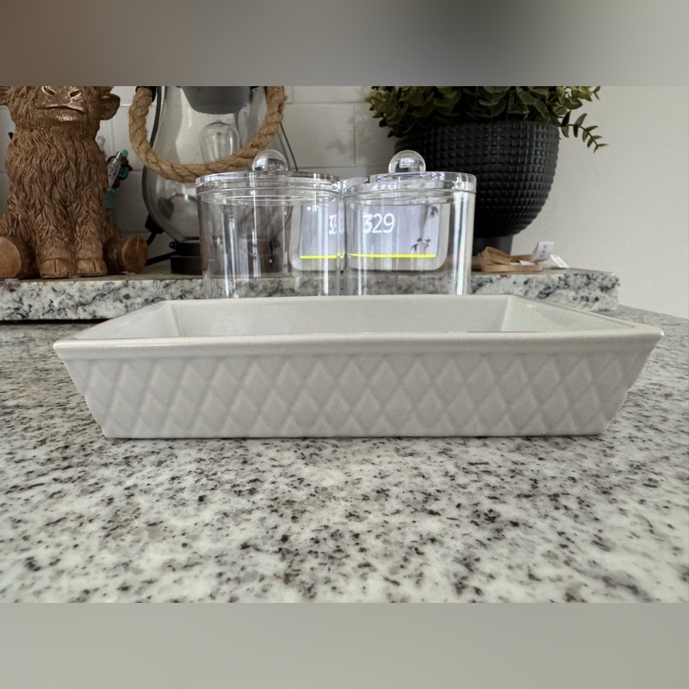 White Ceramic Rectangular Tray & 2 Clear Acrylic Jars Bundle